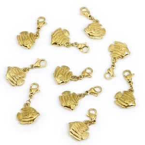 Zawieszka z zapięciem rybka ok. 12x12mm [zawieszka, stal, kolor złoty PVD]