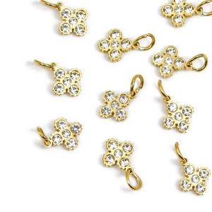 Zawieszka kwiatek z cyrkoniami ok. 13x8mm [zawieszka, stal, kolor złoty PVD]