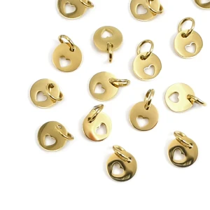 Zawieszka monetka z serduszkiem ok. 10x7mm [zawieszka, stal, kolor złoty PVD]