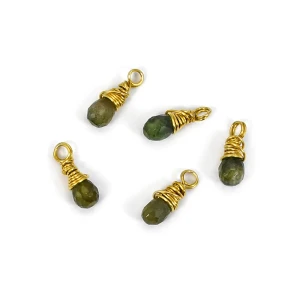 Turmalin zielony brioletka ok. 11x3,5mm oprawa srebro złocone