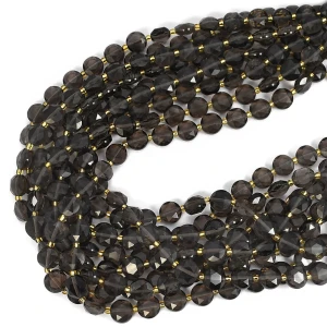 Obsydian szary jasny moneta fasetowana ok. 10,5mm