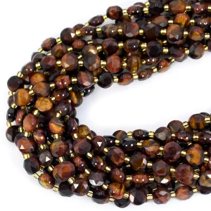 Mix kamieni bawole oko i tygrysie oko moneta fasetowana ok. 8,5mm