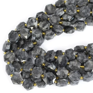 Larvikit heksagon fasetowany ok. 13x12mm