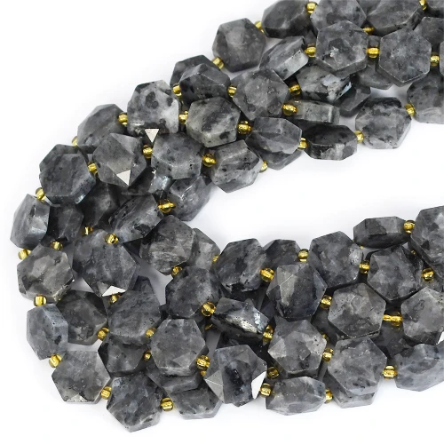 Larvikit heksagon fasetowany ok. 13x12mm
