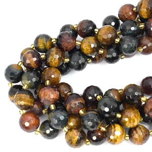Mix kamieni bawole oko i tygrysie oko kula fasetowana ok. 15mm