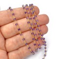 Ametyst oponka fasetowana ok. 2,5x3,5mm [łańcuszek srebro złocone 925]